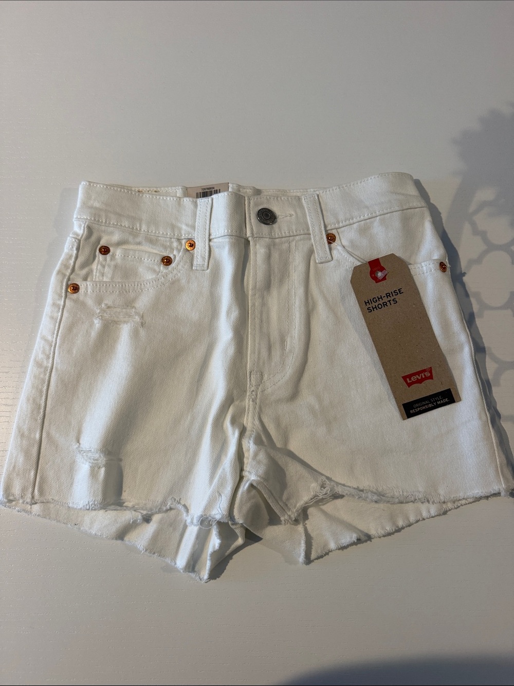 Levi's White High-Rise Distressed Denim Shorts
